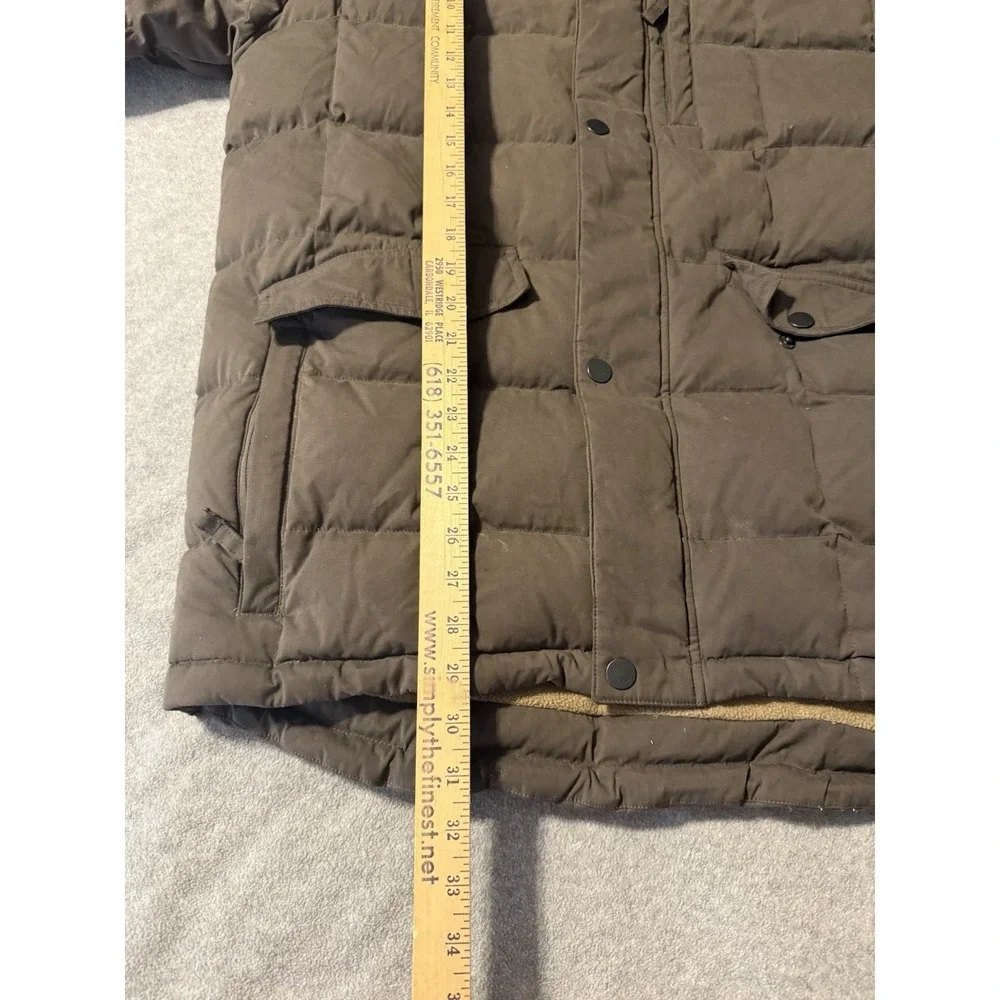 Cabela's Goose Down Quilted Puffer Parka Jacket Hooded Brown Fleece Lined Mens M